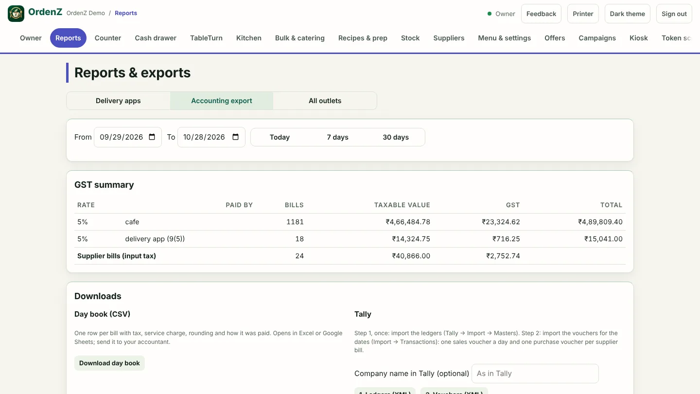 GST summary and the day book and Tally downloads
