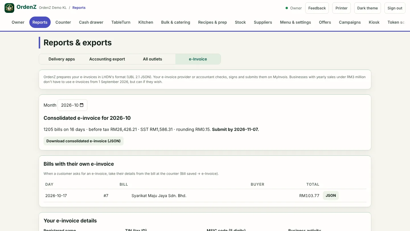 The consolidated e-invoice for the month and bills with their own e-invoice