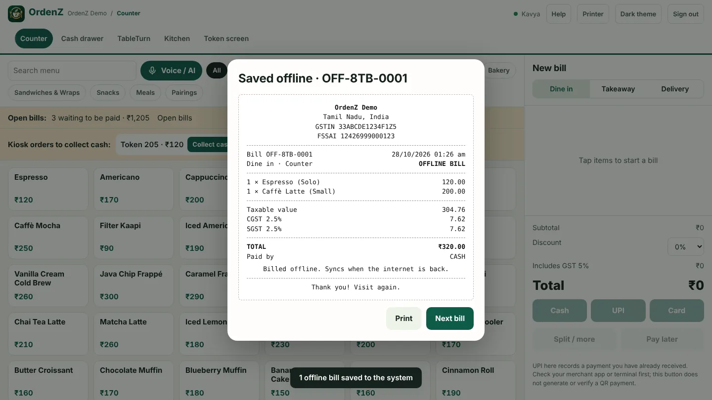 A bill saved while offline