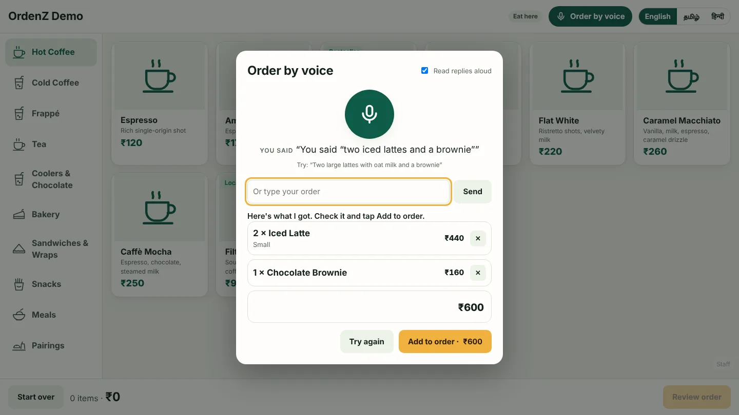 Voice order turned into a cart
